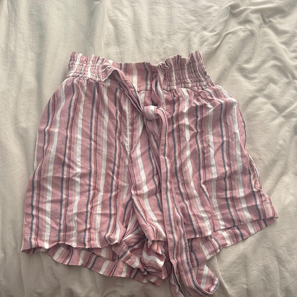 Hollister Pink and White Striped High Waist Shorts